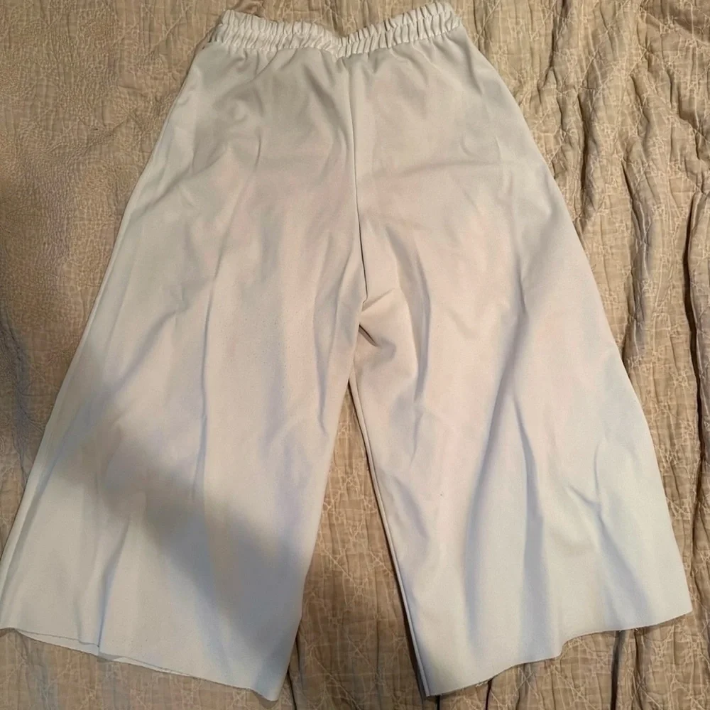 Zara- women’s White Wide-Leg Pants with Black Drawstring-Size-large - Picture 4 of 4